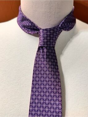 Purple Geometric Silk Tie - Brand Joseph Abboud Men's Tie Vintage Silk Necktie